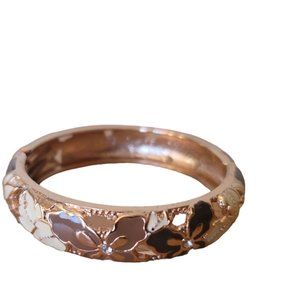 Brown/Cream Gold Plated Lining Butterfly Floral Pattern Clasp Bracelet